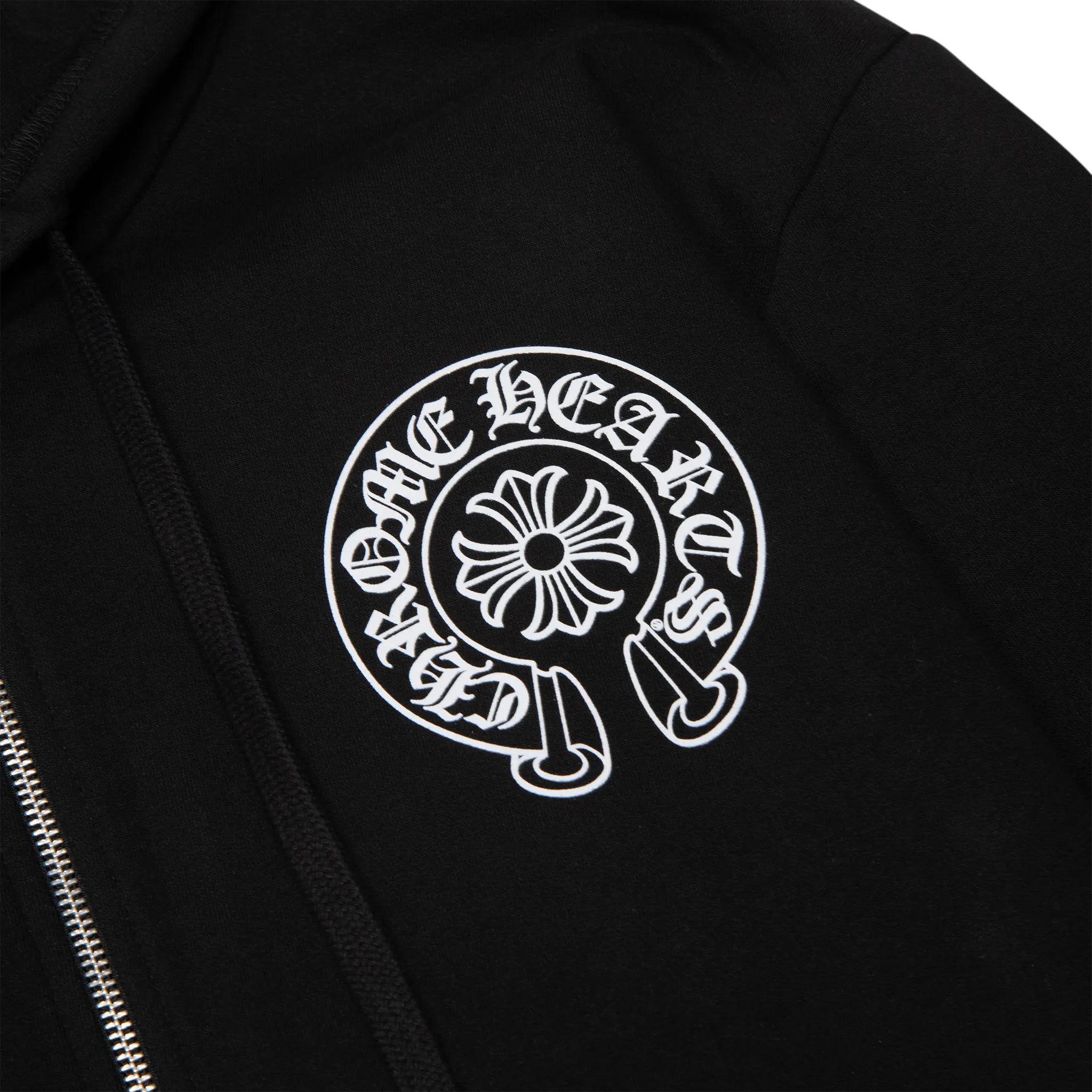 Logo view of Chrome Hearts Manchester Exclusive Horse Shoe Zip-Up Black Hoodie